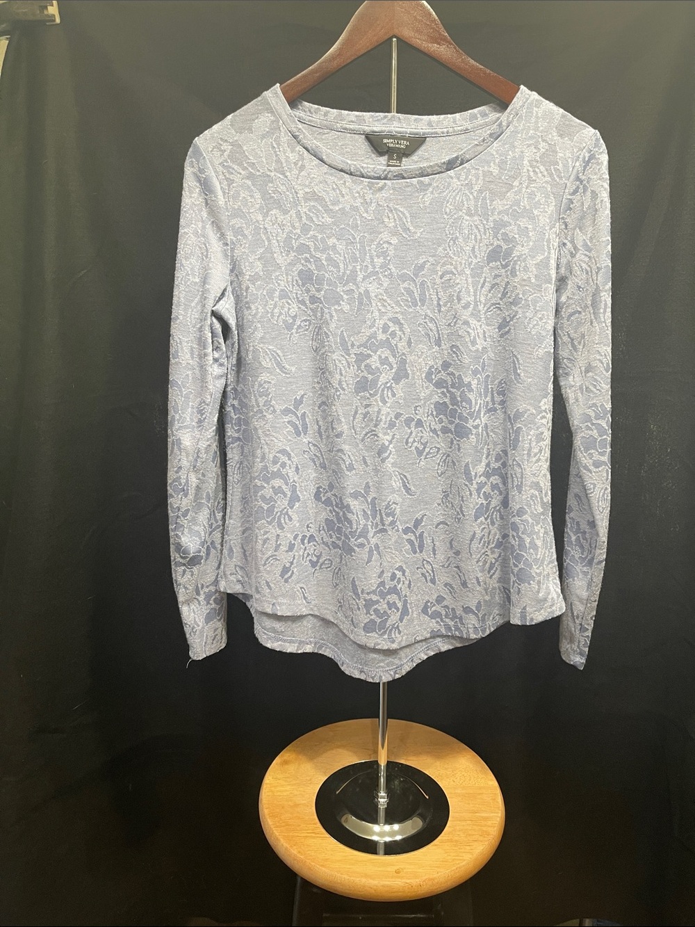 Eileen Fisher Light Periwinkle Floral-Jacquard Long Sleeve Top